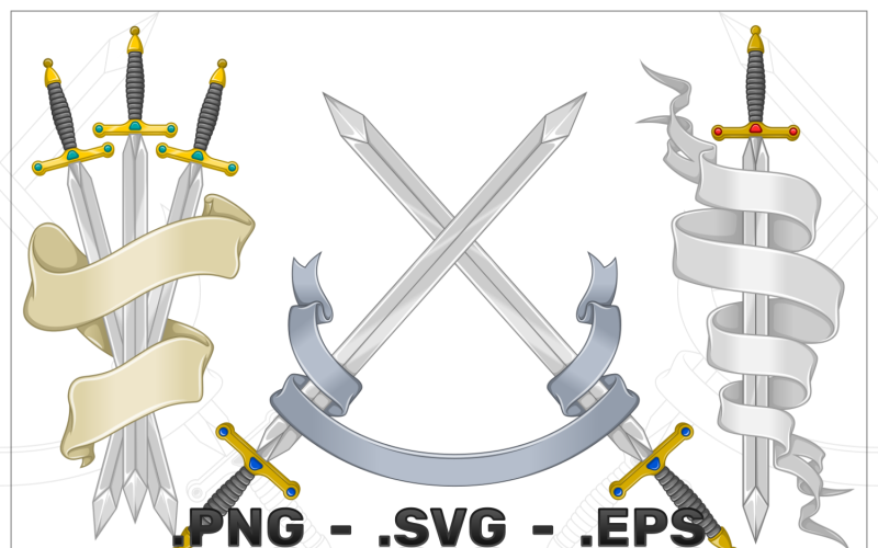 矢量设计古代的剑与丝带