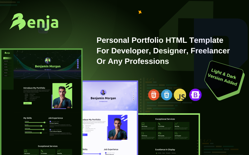 Benja -现代简历和作品集HTML模板|最小，反应性