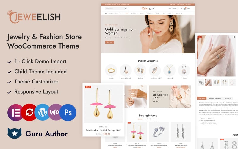 Jeweelish — магазин ювелирных изделий и бриллиантов Elementor Адаптивная тема для WooCommerce