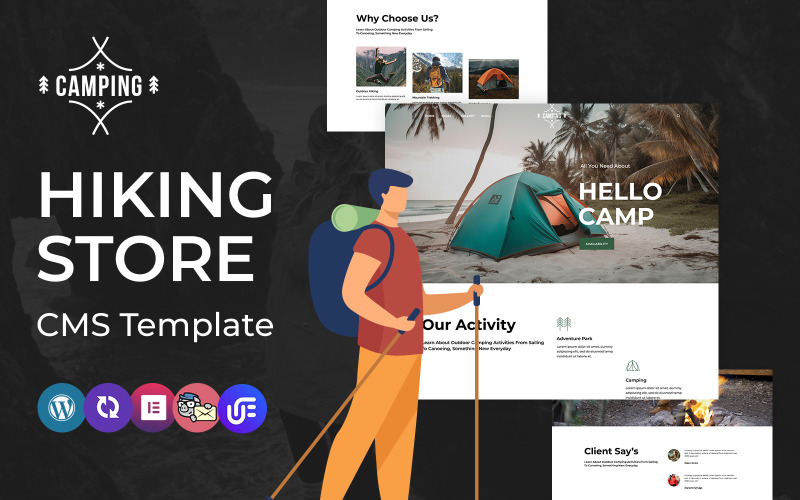 Camping - caminhada, camping e aventura WordPress Elementor CMS Template