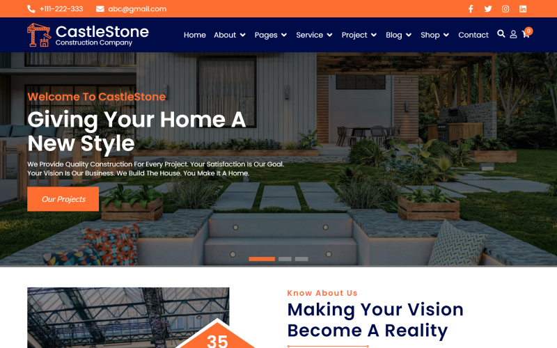 CastleStone - Plantilla de sitio web React de empresa constructora