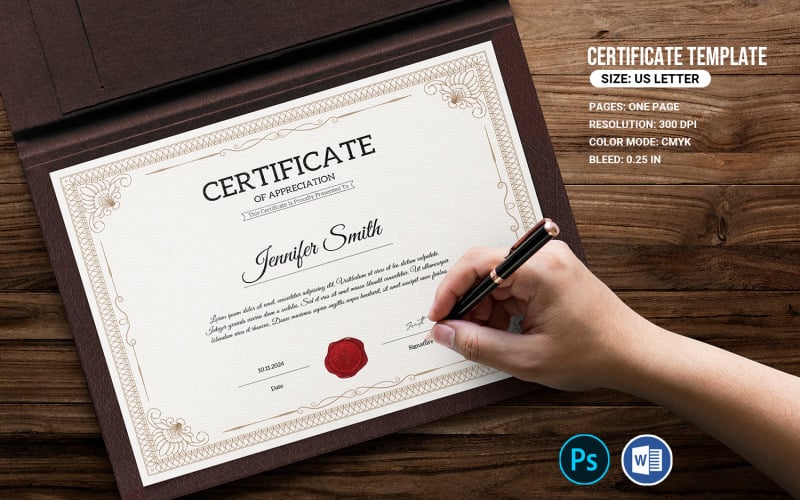 Certificado de reconocimiento Plantilla imprimible de Word y Photoshop de MS