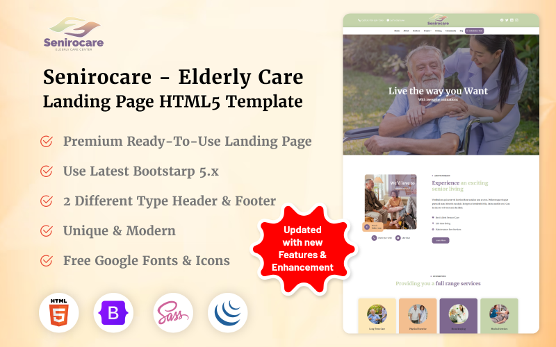 Senirocare - HTML5-шаблон целевой страницы по уходу за пожилыми людьми