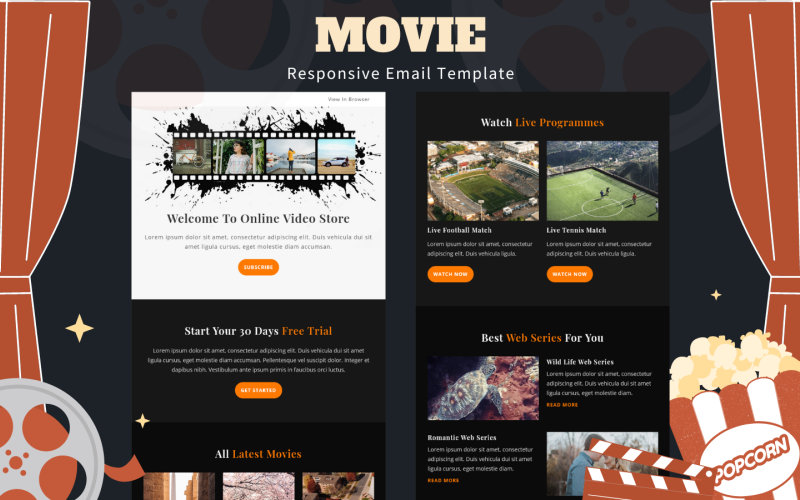 Movie — многоцелевой адаптивный шаблон электронной почты