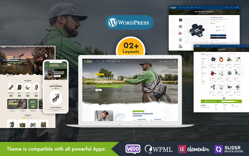 Caza: equipo de pesca y artilugios de armas Tema de WooCommerce