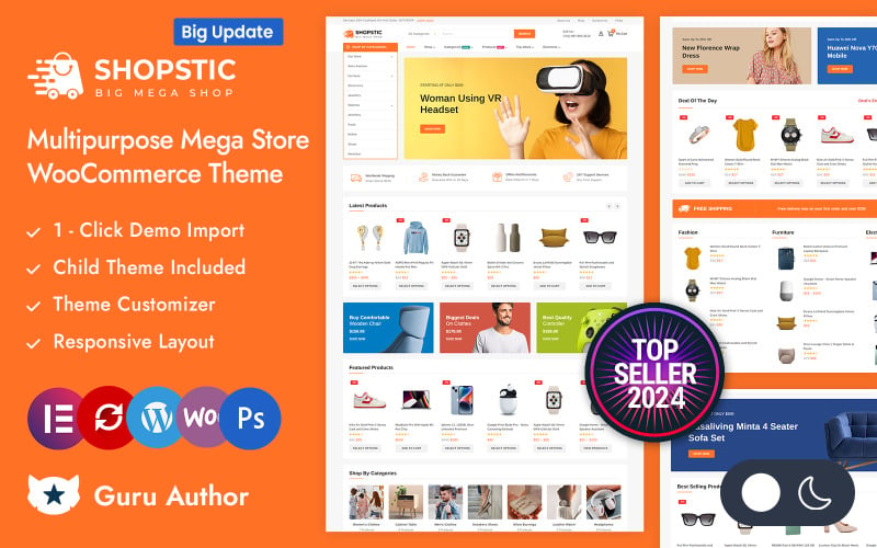 Shopstic -自适应高级主题的大型商店Elementor WooCommerce