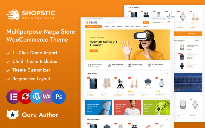 Shopstic - адаптивная тема премиум-класса для мегамагазина Elementor WooCommerce