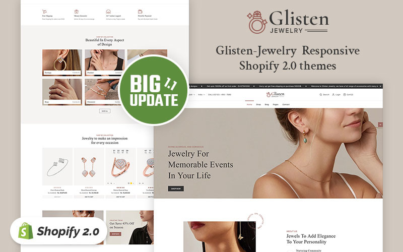 Glisten — многофункциональная адаптивная тема для Shopify «Современные украшения и мода»