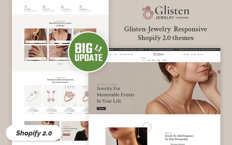 Glisten - Shopify 2自适应主题.0 para joyería moderna