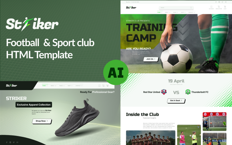Striker -足球和体育俱乐部网站的适应性HTML模板