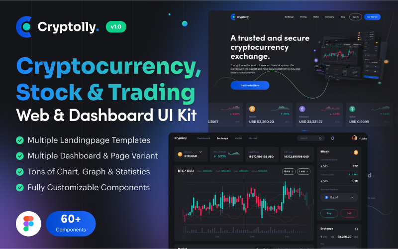 Cryptolly - Kit d'interface utilisateur Web et tableau de bord de crypto-monnaie