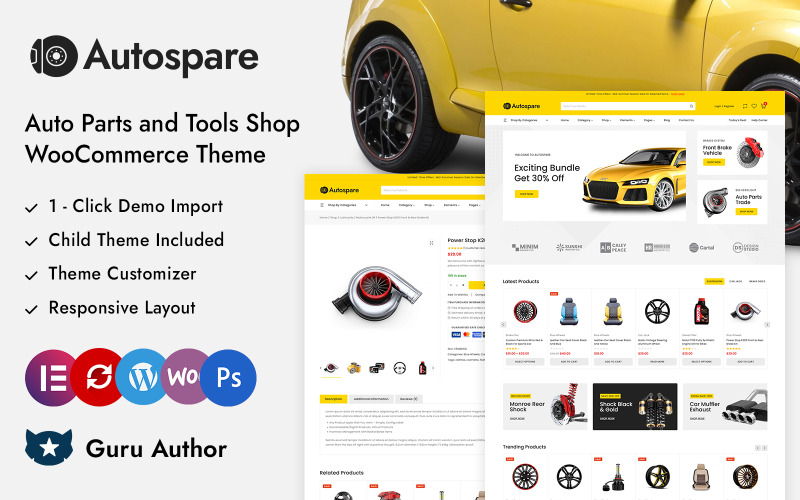 Autospare - Boutique de pièces et d'outils automobiles Elementor Thème réactif WooCommerce