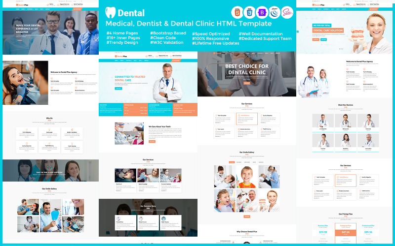 Dental - Medicin, Tandläkare & Tandvårdsklinik HTML-mall
