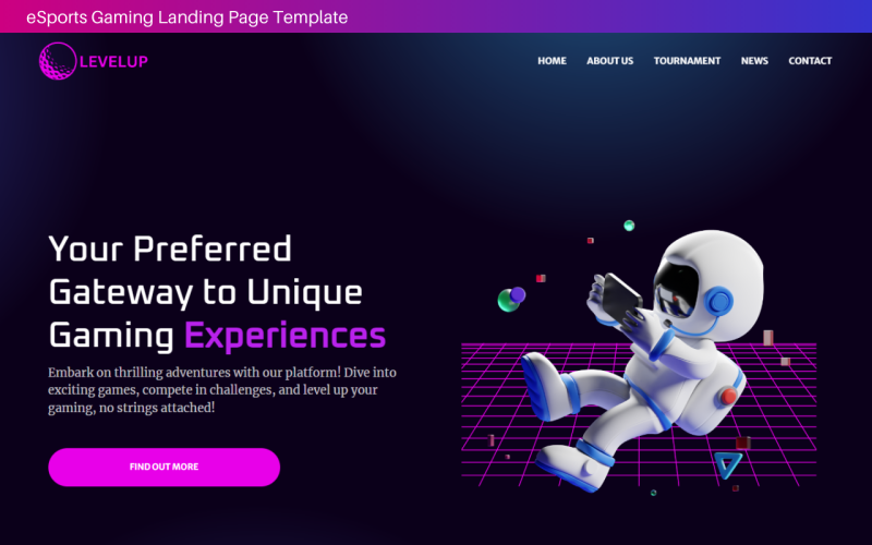 LevelUp - Responsive Gaming Landing Page Mall