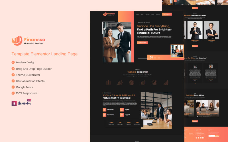 Finansso - Financial 服务 and Consulting Elementor Landing Page
