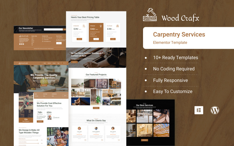 Wood Crafx - Carpenter & Wood Works Elementor工具包