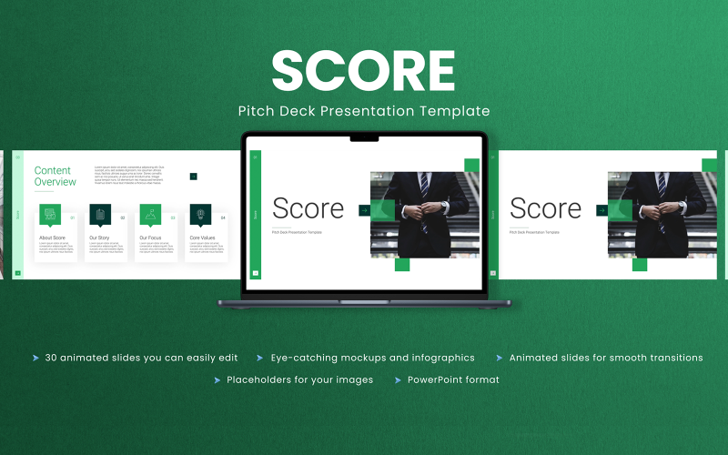 Score - Animovaná prezentace Pitch Deck PowerPoint šablony