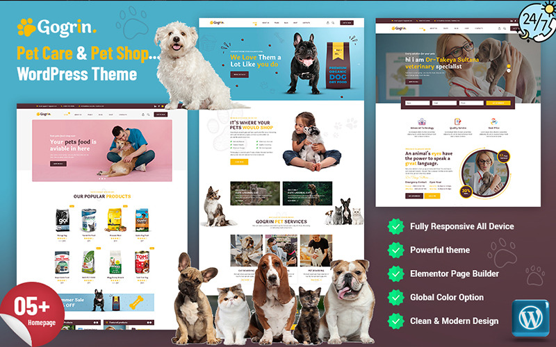 Gogrin - Tema de WordPress para cuidado de mascotas y tienda de mascotas