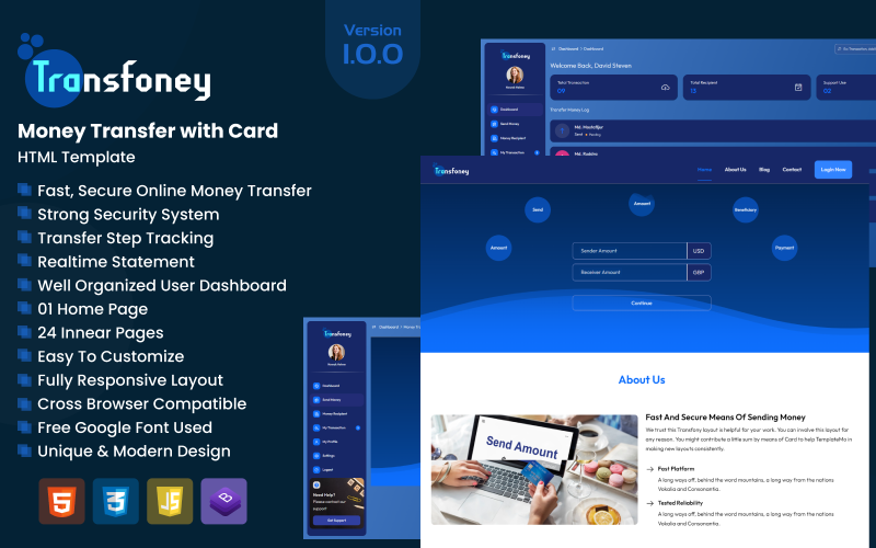 Transfoney - Modèle HTML de transfert d'argent avec carte