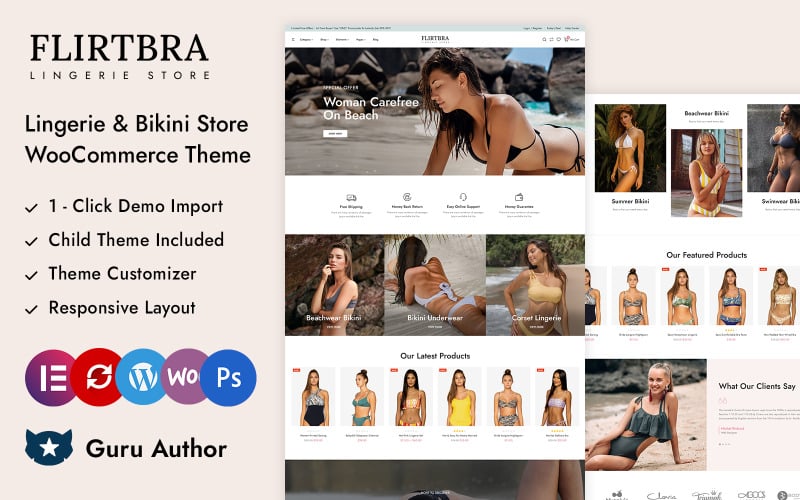 Flirtbra - Sklep z bikini i bielizną plażową Elementor Responsywny motyw WooCommerce