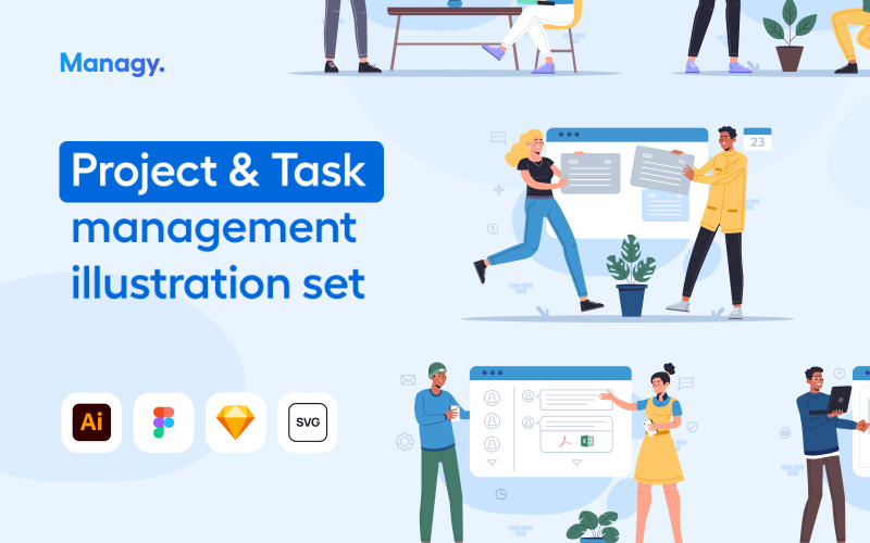 Managy - Project & Task Management Ilustrace Set