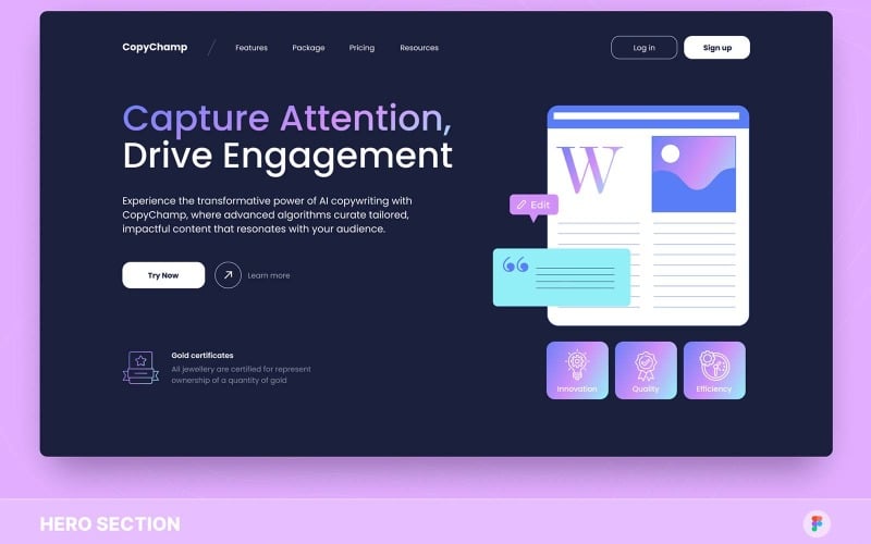 CopyChamp AI Copywriting Hero Section Figma Template