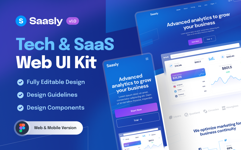 Saasly - Tech & SaaS网站和移动UI工具包