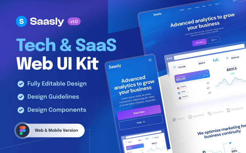 Saasly - Tech & SaaS-website en mobiele UI-kit