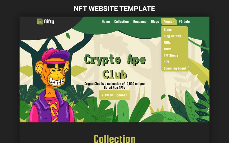 Nifty - Criptomoeda Bitcoin, negociação de criptografia, modelo de site NFT