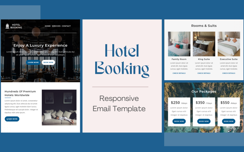 Reserva de hotel: plantilla de correo electrónico receptiva multipropósito