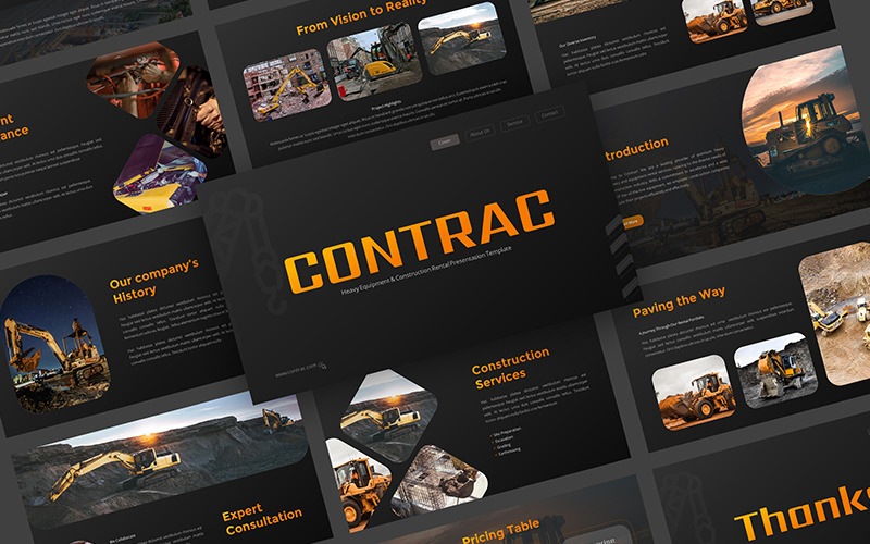 Contrac - Оренда важкого обладнання та будівництва Шаблон PowerPoint