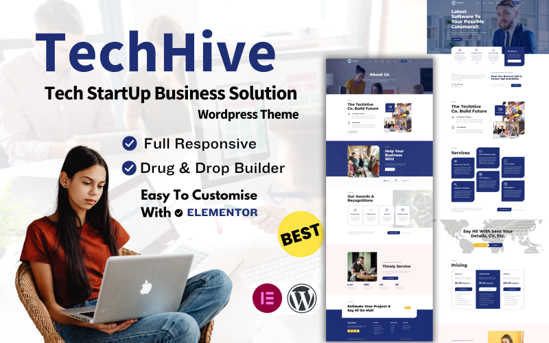 Thème WordPress de la solution logicielle Techhive Tech StartUp