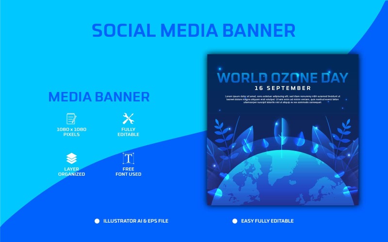 Diseño de publicación en redes sociales o plantilla de banner web del Día Mundial del Ozono