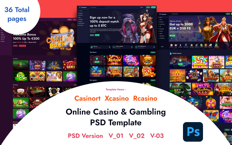 Casinort & Xcasino & Rcasino Casino en línea y juegos de azar Plantilla PSD