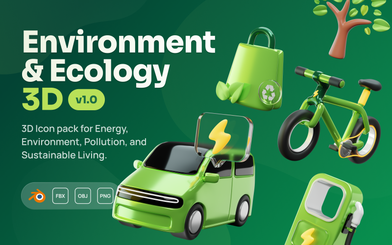 绿色-环境 & 生态3D图标集