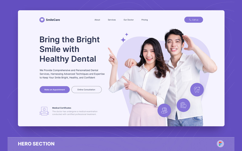 SmileCare – Figma-Vorlage für den Heldenbereich der Zahnklinik