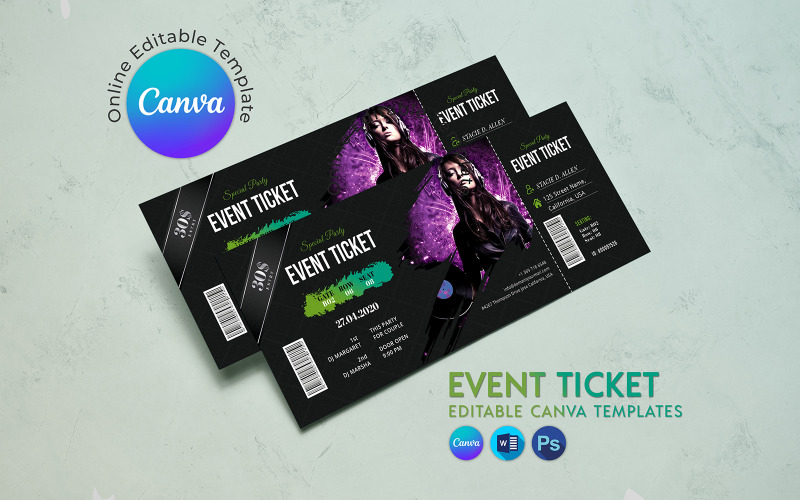Sjabloon voor ticket voor Canva-evenement