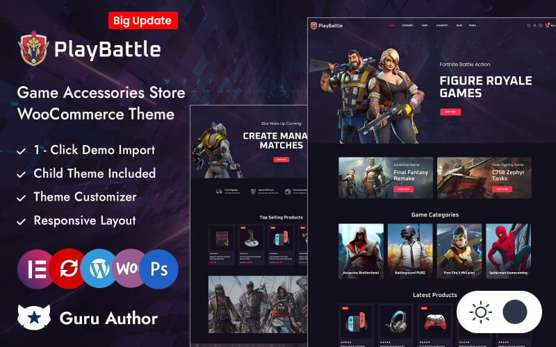 PlayBattle - Tienda de accesorios electrónicos y videojuegos Elementor Woocommerce Responsive Theme