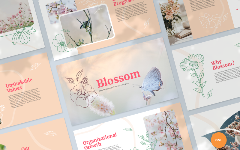 Blossom - Lente multifunctionele presentatie Google Slides-sjabloon