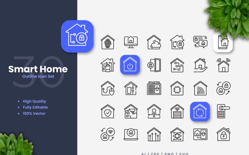 30 Smart Home Outline Icon Set