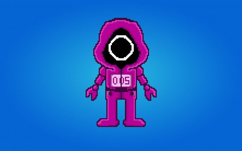 Pixel art – herní robot s chobotnicí