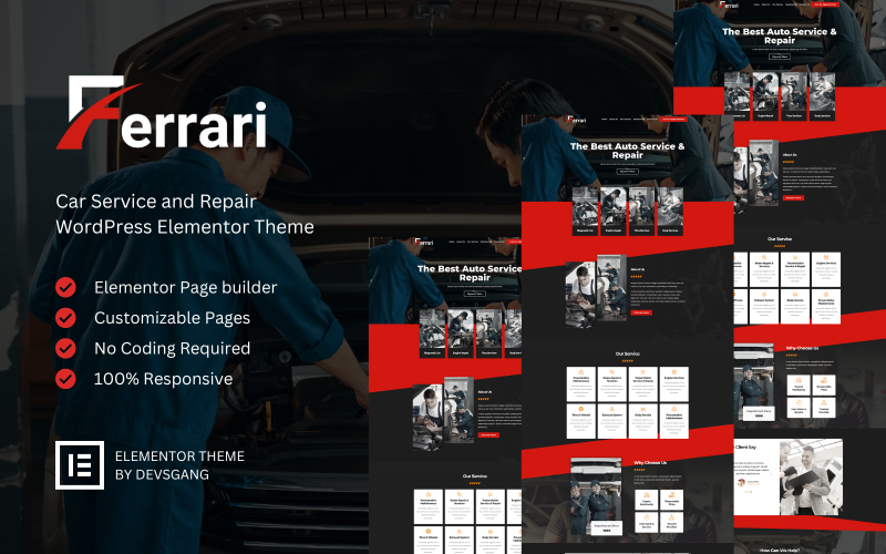 Ferrari - Ремонт автомобілів Тема Wordpress Elementor