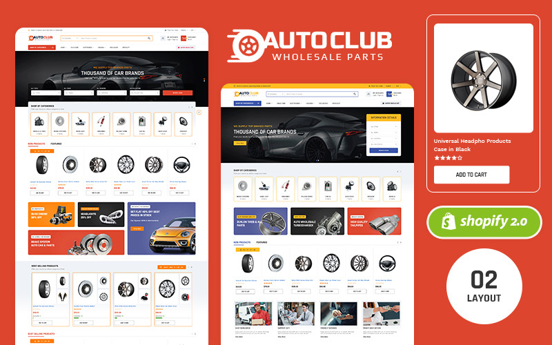 AutoClub - Shopify Multipurpose Responsive Theme för bilar, reservdelar, garageutrustningsbutiker