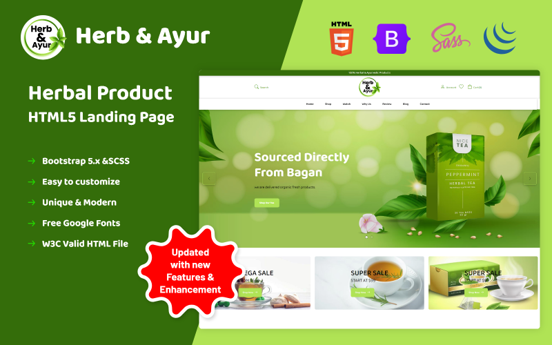 Herb&Ayur - Página de destino HTML5 de productos a base de hierbas