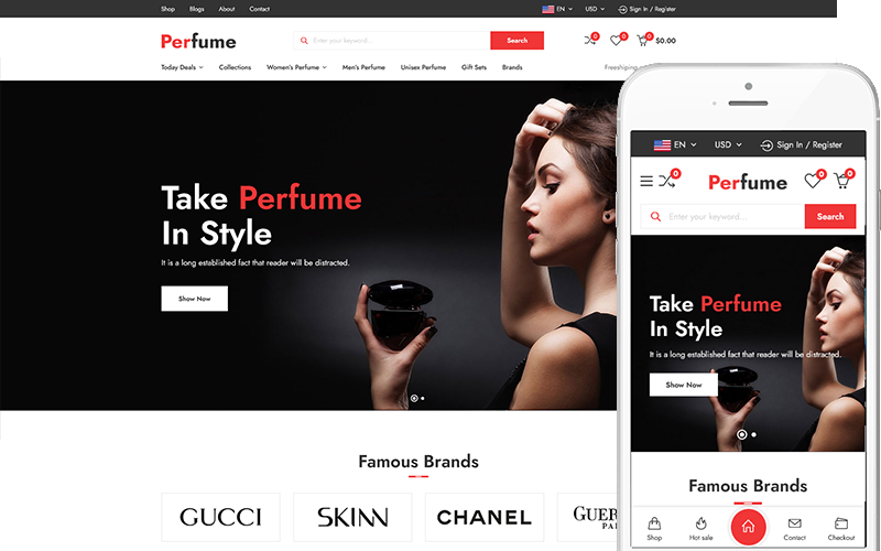Perfume - Tienda de cosméticos y perfumes WooCommerce Tema de WordPress