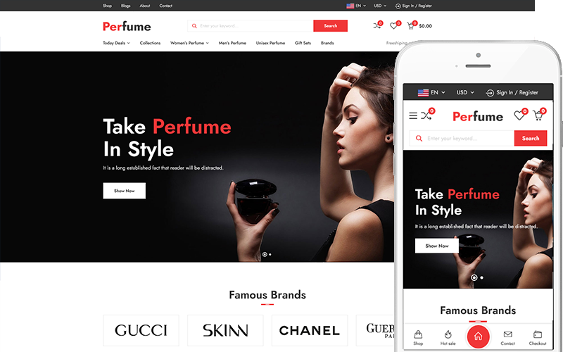 Perfume - Tienda de cosméticos y perfumes WooCommerce Tema de WordPress