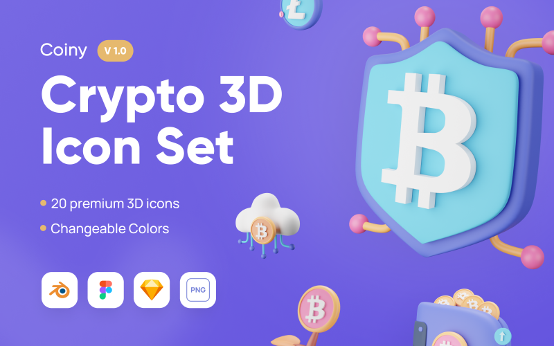 Coiny - Insieme dell'icona di Crypto 3D