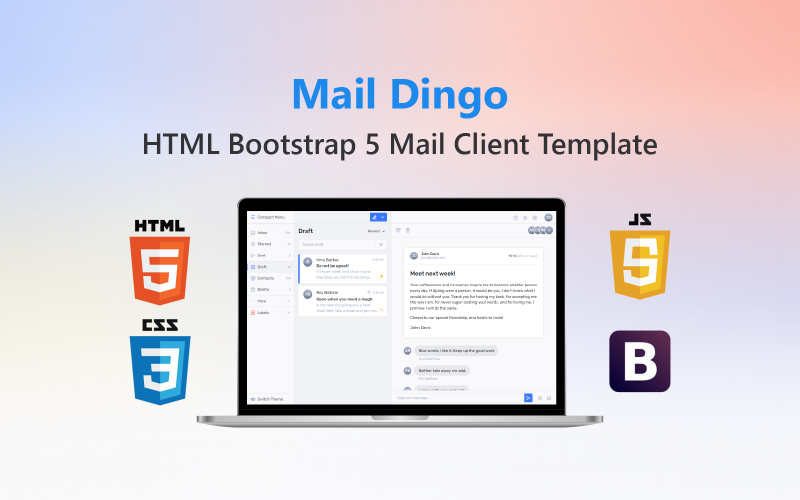 Mail Dingo – Mail Client Bootstrap 5 HTML alkalmazássablon