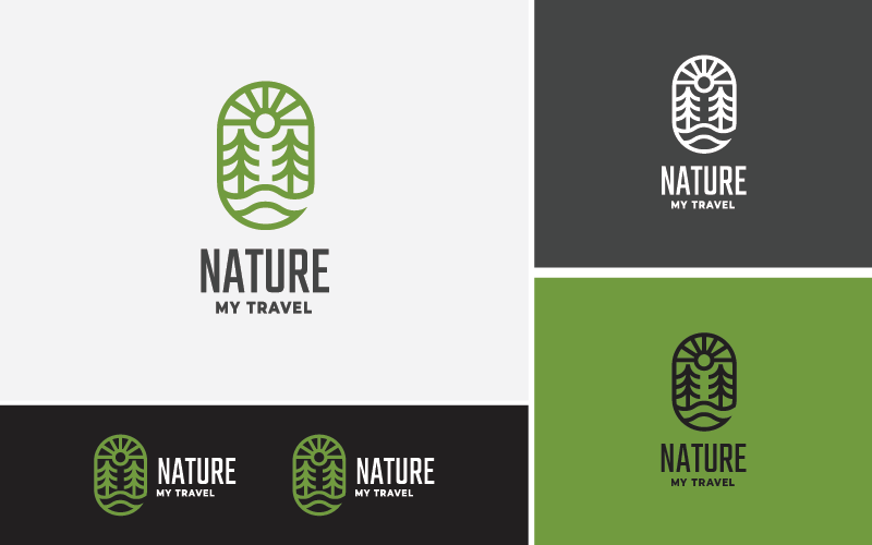 Озеро природи та логотип сосни