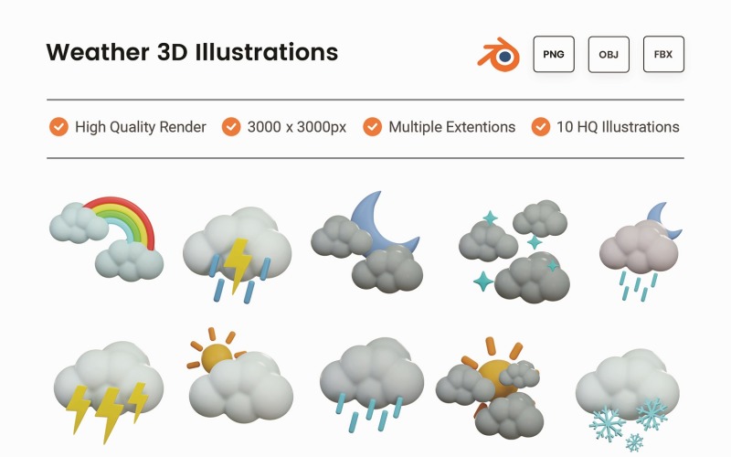 Wetter-3D-Illustrationsset